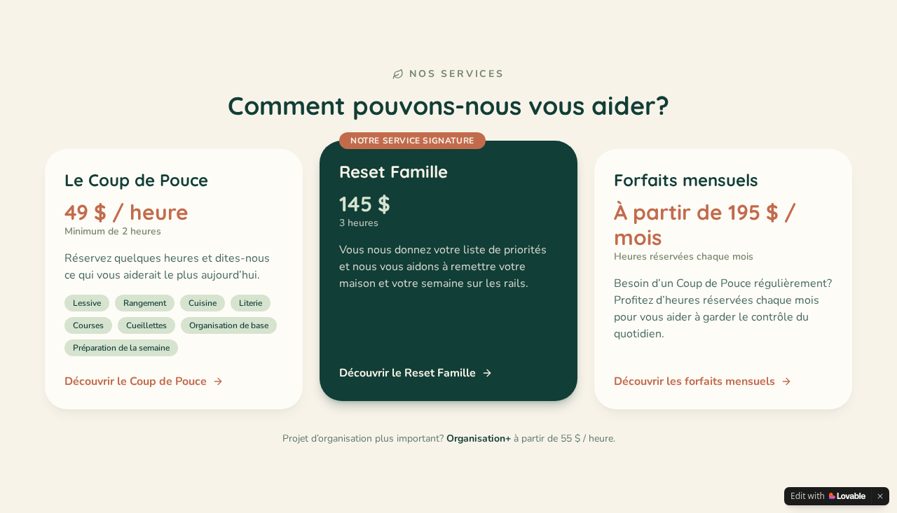 Supplied earlier Coup de Pouce Famille preview with family-support service headings.